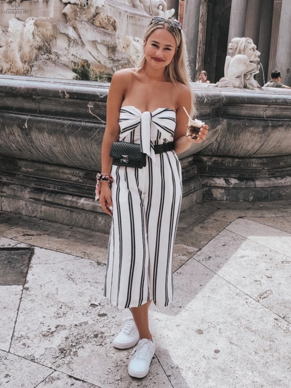 Lulus Black and White Striped Strapless Midi Jumpsuit